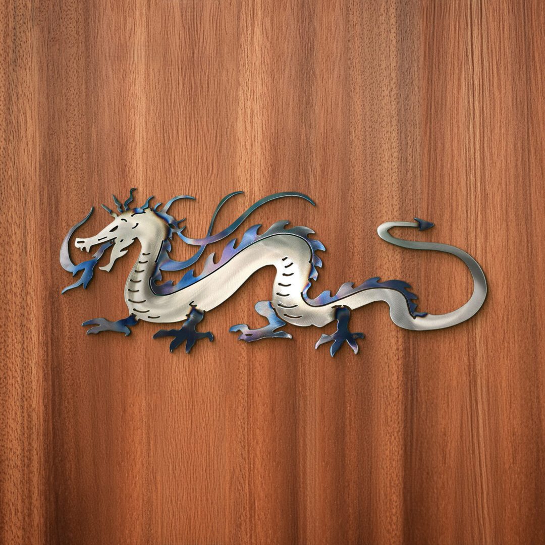 A dragon is painted on the wall of a room.