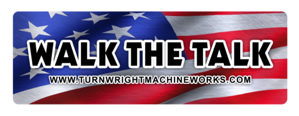 A banner with the words " talk the talk " written in front of an american flag.