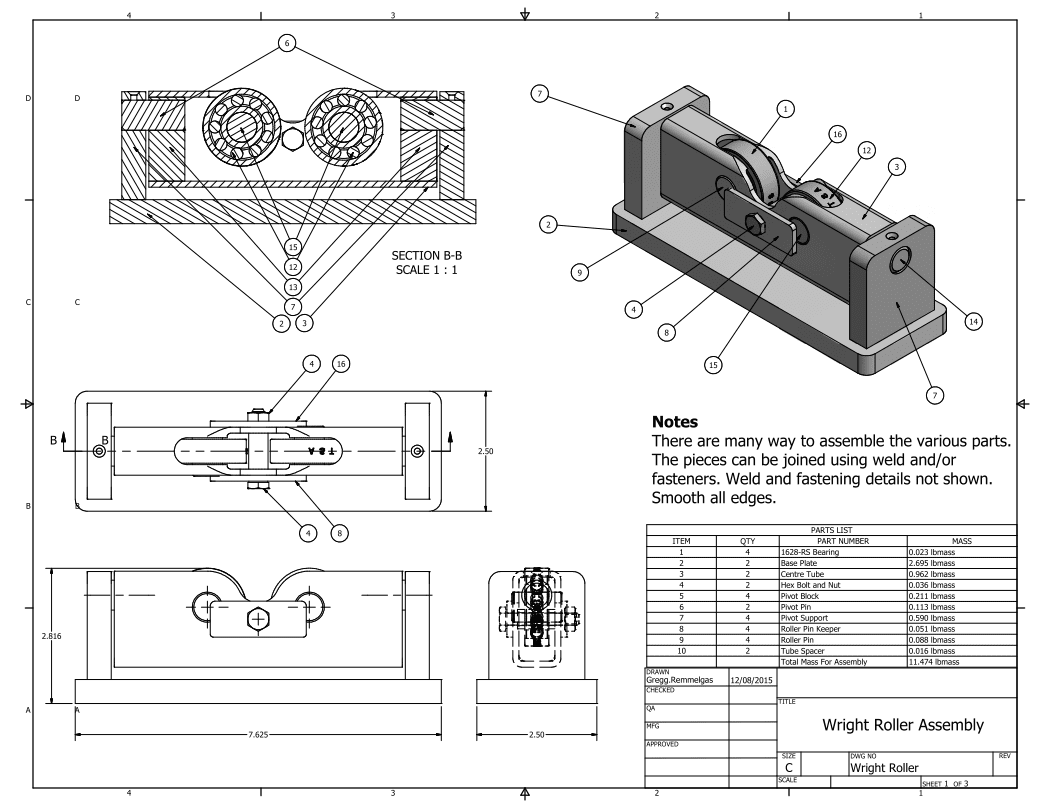 A drawing of a machine with parts labeled.