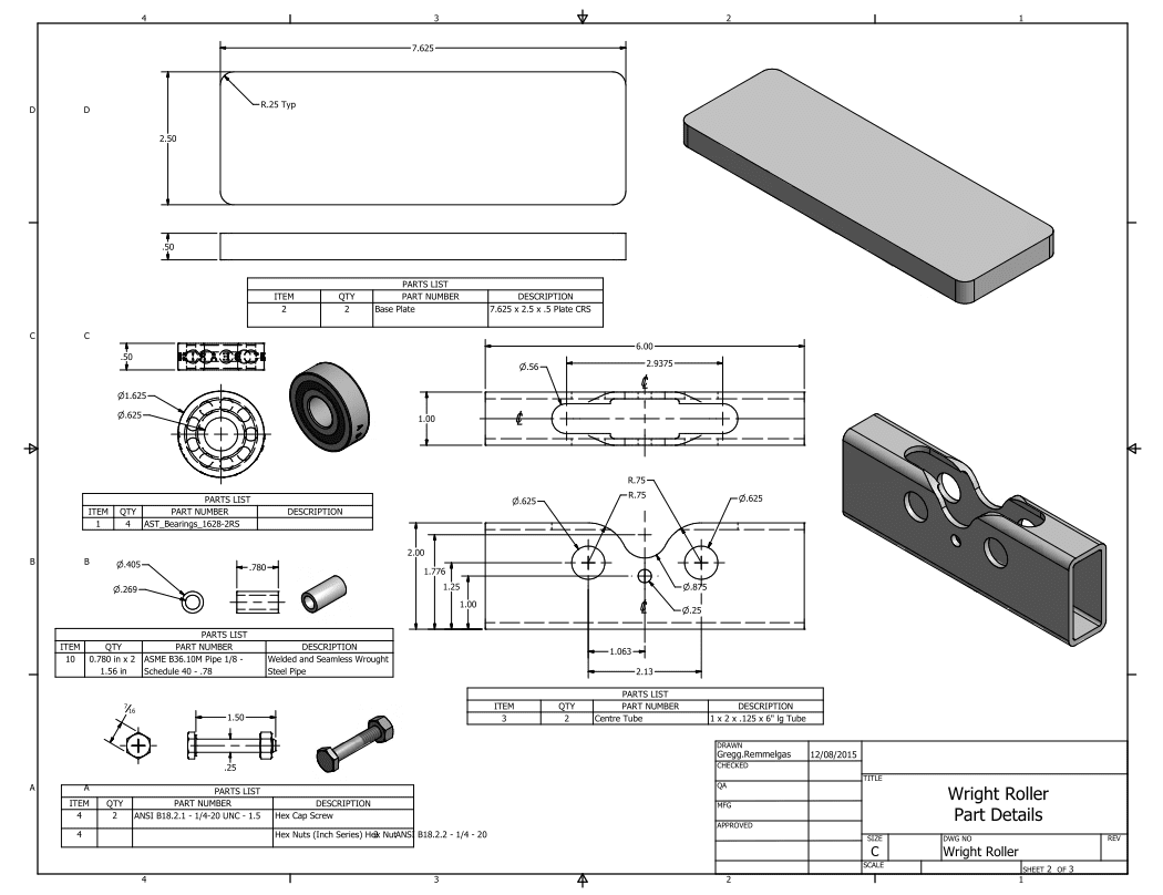 A drawing of some parts and drawings