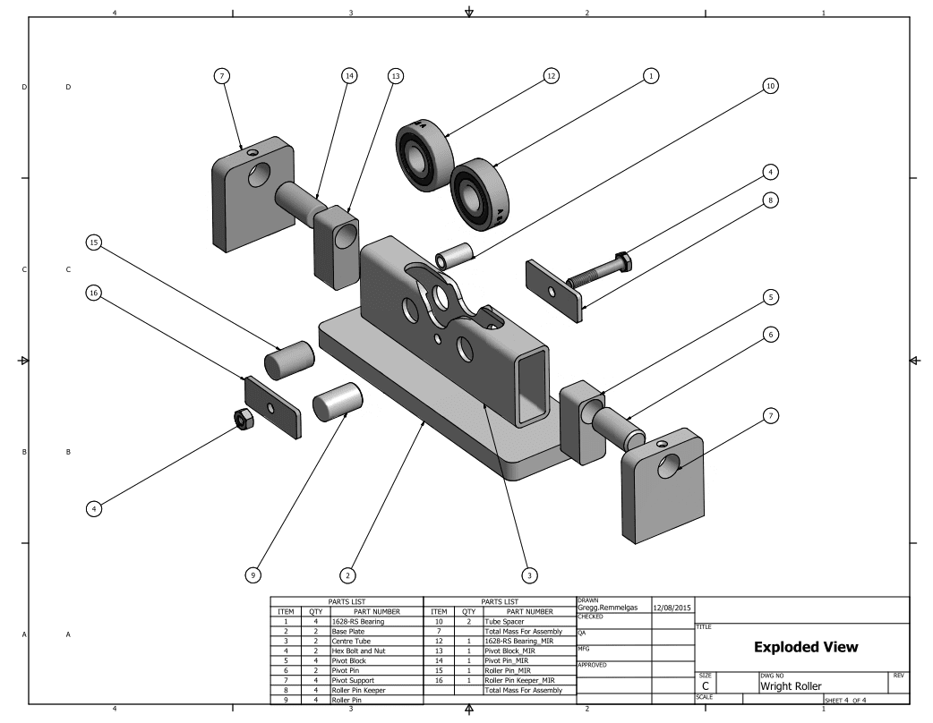 A drawing of the parts of an exploded view.